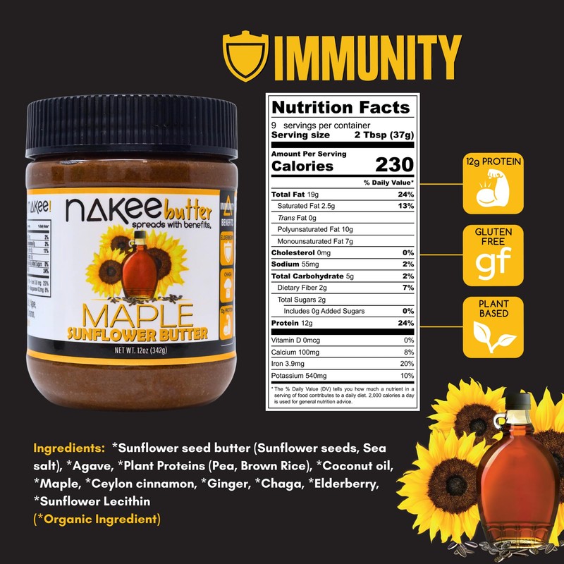 Nakee Butter: Maple Sunflower Vegan Butter, High Daily Protein Nut