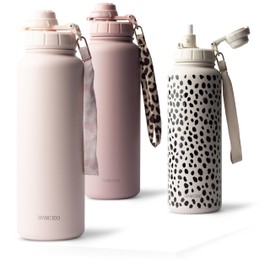 MAMEIDO Thermos Flask 500 ml with Straw - Children's Stainless Steel Insulated Water Bottle Leak-Proof BPA-Free (Blush Kissed, 0.5 L)