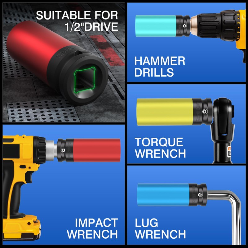 ZOYAKKI 1/2" Drive Wheel Protector Impact Socket,4 PCS Metric Size