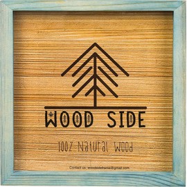 Blue Wooden Picture Frame 12x12 - Natural Rustic Solid Wood Thick Borders, Wall Mounting and Tabletop Square Photo Frames