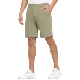Rdruko - Pantalones cortos de golf para hombre, elásticos, de ajuste seco, de 9 pulgadas, ligeros, casuales, con bolsillos, 02 caqui, 32