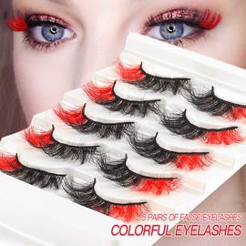 False Eyelashes, Colourful Fluffy Wispy Natural Volume Coloured Faux Mink Eyelashes, 20 mm, Valentines Festival Styles, Dramatic 3D Effect, Colour Fake Eyelashes for New Year, Cosplay, Party, Stage