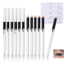 Generic 12PCS Waterproof White Eyeliner Pencil Set, Matte Finish, Smudge-Proof Eye Pencil with 3 Eyeliner Stickers, Long-Lasting & Hypoallergenic Eye Pen for All Skin Types