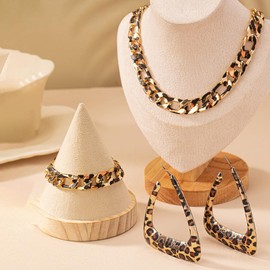 Fashband Choker Necklace Set Leopard Print Thick Earrings Punk Cuban Chain Jewelry Accessories for Women