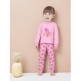 QHKEPW Girls Pyjamas Kids Dinosaur Toddler Pjs Sets 3-4 Years Cotton Long Sleeve Sleepwear 2 Piece Clothes Outfits Winter Nightwear Pink