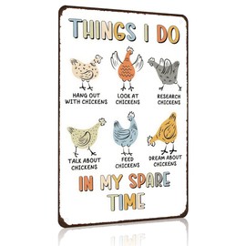 Funnysign Vintage Chicken Sign Things I Do In My Spare Time Funny Tin Sign for Chicken Coop Farm Kitchen Garden Yard Decor 8x12 inch(3882)