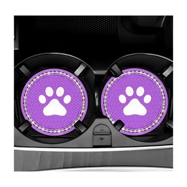 NYTKL 2PCS Bling Car Cup Holder Coaster, 2.75 Inch Cute Paw Print Drink Pad Crystal Auto Insert Mats, Anti Slip Embedded Fashion Coasters Decorative Accessories for Most Vehicles (Purple)