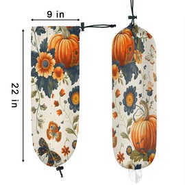 Autumn Pumpkin Watercolor Tiveruda Plastic Bag Holder Wall Mount Grocery Waterproof Reusable Washable Storage Organizer Trash Garbage Bag Holder for Kitchen Farmhouse