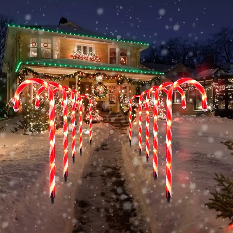 Brightown 10 Pack Christmas Candy Cane Lights Outdoor Waterproof Pathway