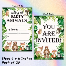 Woodland Birthday Invitations with Envelopes - Safari Party Invitation Card for Boys/Girls - Forest Animal Themed Fill-in Invites Cards - Jungle Party Supplies Decorations (20 Pack)-18
