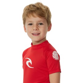 RIP CURL Toddler Brand Wave UPF Short Sleeve Rash Vest Top - Red - UV Sun Protection and SPF Properties - Unisex