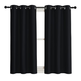 NICETOWN Black Out Curtain Panel Shade, Single Piece, 42 inches Wide by 45 inches Long, Black, Solid Energy Efficient Eyelet Top Window Blind for Guest Room