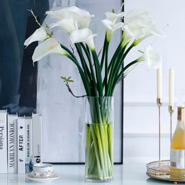 DUYONE Artificial Flowers Calla Lilly 25.6'' Large Latex Fake Bouquet Soft Real Touch Long Stem Plants 5 Pcs for Home,Living Room,Bedroom,Dining Table,Office,Weddings Party Garden Décor(White)