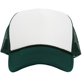Trucker DGN-WHT Classic Foam Front Mesh Back Trucker Hat Baseball Cap Plastic Adjustable Snapback (One Size, Dark Green/White)
