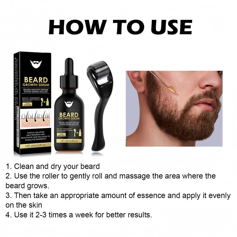 Beard Growth Kit With Roller & Mild Essential Oil -