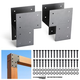 AJOVW 2 Pack 6''x6''(Actual Size 5.5''x5.5'') Heavy Stainless Steel End Post Cap Tie Brackets, for Decks, Porches, Gazebos, etc Wood Post and Beam Post Beam Connectors (Black)