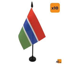 AZ FLAG - Pack of 10 Gambia Table Flags - 6" x 4" - 10 Mini Gambia Flags 100% Polyester with 10" Flag Pole and Black Plastic Base
