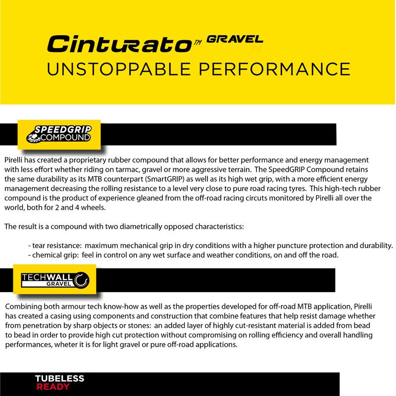 Pirelli, Cinturato Gravel M, Gravel Tire, 700x45C, Folding, Tubeless Ready,