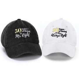 Ramede 2 Pcs 50th Wedding Anniversary Baseball Cap Gift for Couple 50th Wedding Anniversary Hat Gifts for Husband Wife Mr Mrs Multicolor