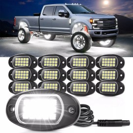 MICTUNING Pure White LED Rock Lights 12Pods Underglow Underbody Under Car Truck Glow Light