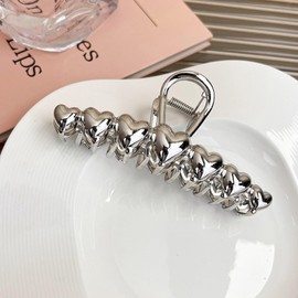 Heart Hair Claw Clip Valentinee Day Hair Clips Silver Metal Love Heart Design Hair Jaw Clips Non-Slip Large Small Hearts Hairpins Exquisite Fashion Hair Accessories for Women Hair Decorations