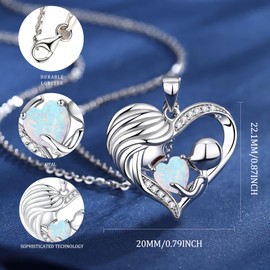 FANCIME Mom Birthstone Necklace Opal Mother and Child Love Heart Necklace I Love You Mom Gifts Mother's Day Gifts October Jewelry Gifts for Grandmother Mom Wife, 16"+2" Inches