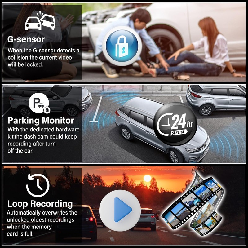 3 Channel 9.66'' WiFi Mirror Dash Cam with Front and