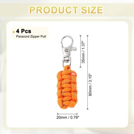 YELARXI Paracord Zipper Pulls, Reflective Polyester Zipper Pulls Woven Rope, 80 mm Length Fit for Backpack Clothing Luggage Accessories - Cylinder (4 Pack, Orange)