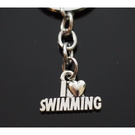 "I Love Swimming" Key Chain Silver Pendant Keychain Coach Teacher Player Gift