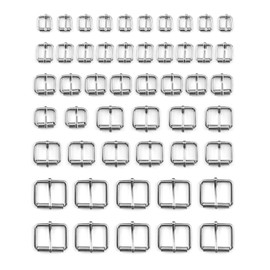 QWORK Pack of 50 Silver Metal Roller Buckle, Belt Hardware Pin Buckle for Bags, Leather Belts Handmade and Craft Accessories, 13 mm / 16 mm / 20 mm / 25 mm / 32 mm, silver