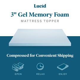 LUCID 3 Inch Mattress Topper Full XL - Gel Infused Memory Foam – Memory Foam Mattress Topper Full – Ventilated Design – CertiPur Certified