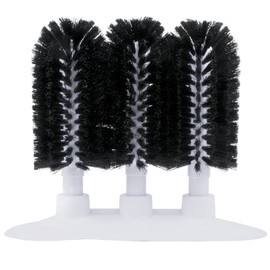 Royal Industries 3-Brush Manual Glass Washer, Plastic Base with Nylon Bristles, 9-3/4" Long x 4" W x 8" H, White Base with Black Brushes, Commercial Grade