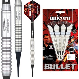 Unicorn Bullet Stainless Steel, Gary Anderson Soft Tip Darts, Black, 16g