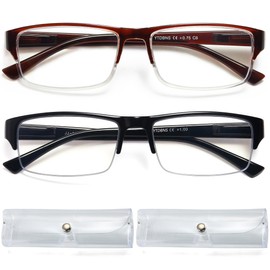 YTDBNS 2 Pack Reading Glasses Blue Light Blocking for Men Women - Semi Rimless Computer Readers Glasses for Men Women Spring Hinge Eyeglasses, 0.0