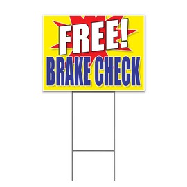 Free Brake Check (18" x 24") Yard Sign, Quantity Discounts, Multi-Packs, Includes Metal Step Stake, Bandit, New, Advertising, USA