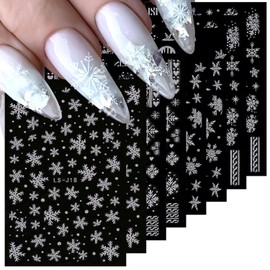 8 Sheets Christmas Nail Art Stickers for Snowflake Nail Art Designs White Glitter Nail Design 3D Self Adhesive Stickers Cute Winter Snowflake Nail Stickers Christmas Nail Art Decals for Women Manicure