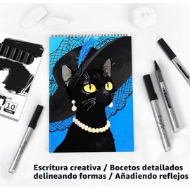 10 marcadores de pintura acrílica negra, bolígrafos de pintura negra líquida directa para dibujar, marcadores acrílicos con punta de pincel para calab