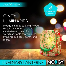 MODGY Luminary LED Lantern Decorative Candle Holder Indoor Outdoor Decor, Plastic Candle Lamp for Wedding Table Centerpiece Porch, Flameless Floating Candles, Gingy