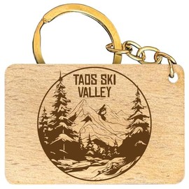 R and R Imports Taos Ski Valley New Mexico Souvenir Engraved Flat Wood Keychain 1.5” x 2.5” 4-Pack