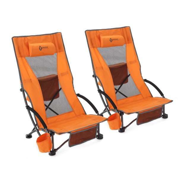 Arrowhead Outdoor 2PC Low Sitting Reclinable Folding Beach Chair w/