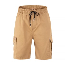 Mens Casual Twill Cargo Shorts Cotton Drawstring Classic Cargo Stretch Short with 6 Pockets Khaki-XL