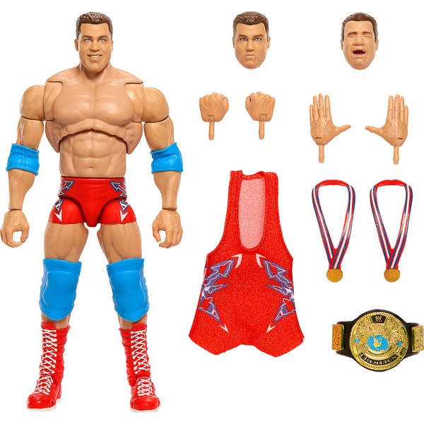 Mattel WWE Ultimate Edition Action Figure & Accessories, 6-inch Kurt Angle Collectible Set, Swappable Heads & Hands, Entrance Gear & 30 Articulation Points, HVF83