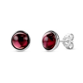 Orovi Jewellery Women's Round Garnet Stud Earrings with Gemstones / Birthstones Natural Round Red Garnet / Purple Amethyst Timeless Classic Earrings Made of 925 Sterling Silver, Silver, Garnet