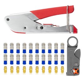 Coax Cable Crimper, CYLBAQ Coaxial Cable Compression Tool Kit with Crimp Tool, F Type Connector Compression Tool Set Coax Cable Crimper Tool Kit for RG6/59/58 with RG6 Coaxial Cable Connectors