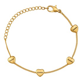 KIANJA Women's Bracelet - Gold Plated with 4 Hearts - Elegant & Modern - Gift for Women, Mother, Daughter, Girlfriend - Stainless Steel, Durable, Standard, Stainless Steel, No Gemstone