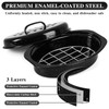 13 Inch Roasting Pan with Lid and Rack, Enamel Carbon