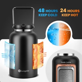 Luxgola 128 oz Insulated Water Jug with Straw Lid and Handle, One Gallon Stainless Steel Double Vacuum Water Bottle for Hot & Cold Drinks - Sweat Proof, Great for Travel, Hiking, Camping - Stainless