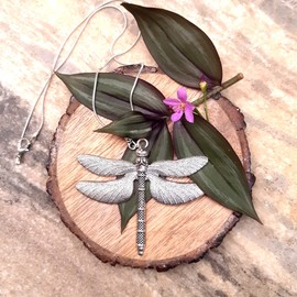 Dragonfly Pendant Necklace 3 1/2 x 3 inches with 18 inches silver plated chain
