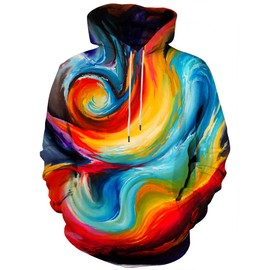 Asylvain Unisex Colorful Hoodie 3D Graphic Paint Colorful Sweatshirts for Men and Women with Pocket, X-Large