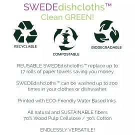 SwedeDishcloths Swedish Dish cloth Set of 3 each Swedish Dishcloths Panda in Sun Design